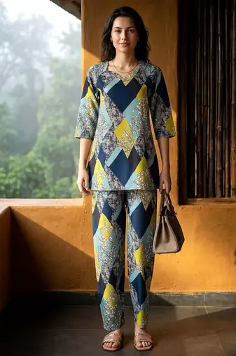 Blue color smart and stylish co-ord set dress for fancy girlie looks