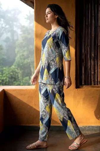 Blue color smart and stylish co-ord set dress for fancy girlie looks