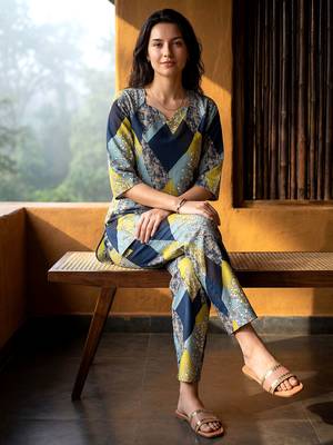 Blue smart and stylish co-ord set dress 5