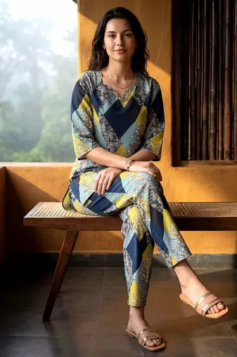 Blue color smart and stylish co-ord set dress for fancy girlie looks