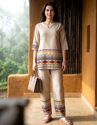 Beige smart and stylish co-ord set dress 1