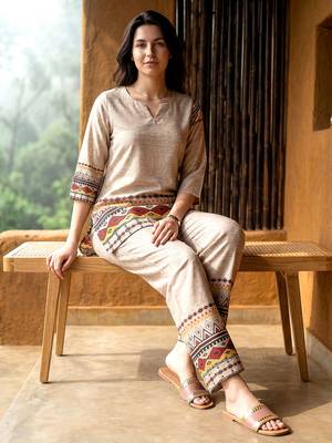 Beige smart and stylish co-ord set dress 5