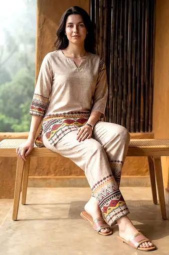 Beige smart and stylish co-ord set dress