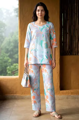 Sea green smart and stylish co-ord set dress