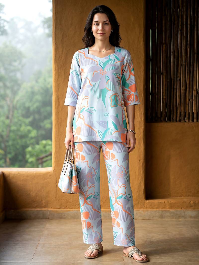 Sea green smart and stylish co-ord set dress