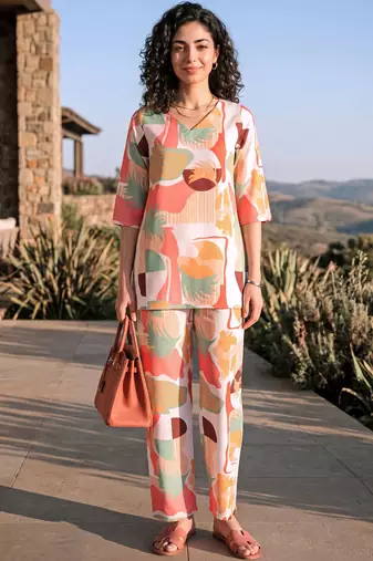Peach color smart and stylish co-ord set dress for fancy girlie looks
