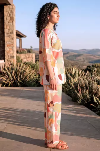 Peach color smart and stylish co-ord set dress for fancy girlie looks