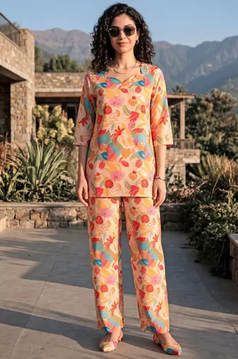Rust color smart and stylish co-ord set dress for fancy girlie looks