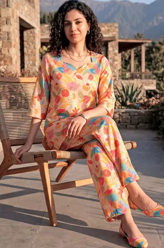 Rust color smart and stylish co-ord set dress for fancy girlie looks