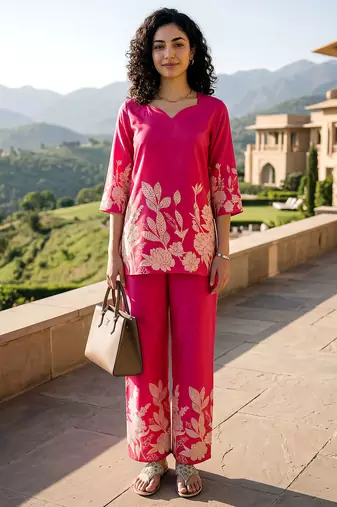 Pink color smart and stylish co-ord set dress for fancy girlie looks