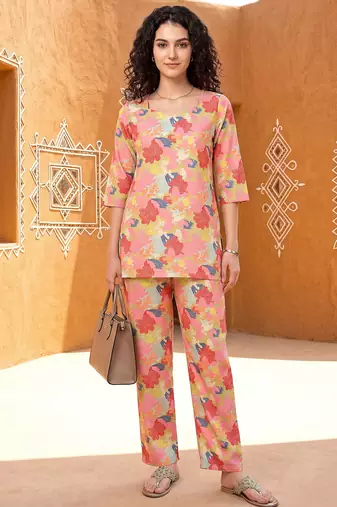 Pink color smart and stylish co-ord set dress for fancy girlie looks