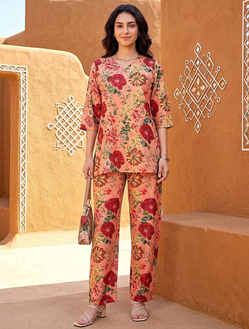 Peach smart and stylish co-ord set dress