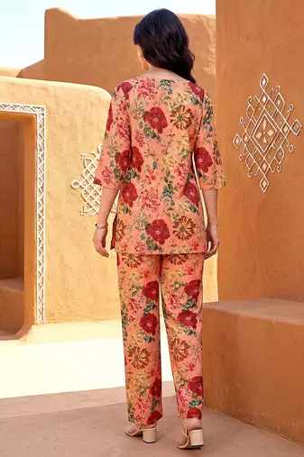 Peach color smart and stylish co-ord set dress for fancy girlie looks