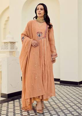 Orange chanderi silk embroidery work fancy graceful partywear suit 3