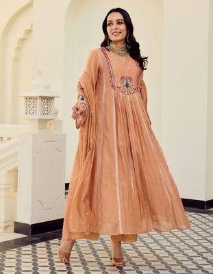 Orange chanderi silk embroidery work fancy graceful partywear suit 4