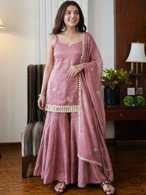 Peach fendy silk embroidery work fancy graceful partywear suit 1