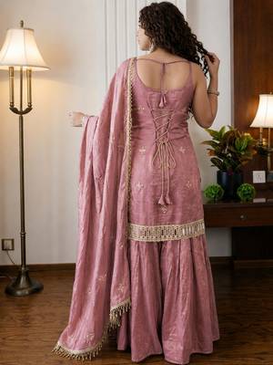 Peach fendy silk embroidery work fancy graceful partywear suit 2