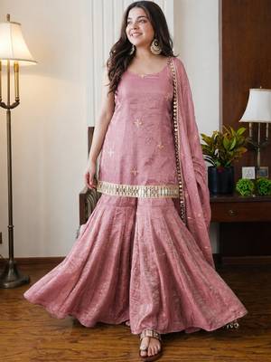 Peach fendy silk embroidery work fancy graceful partywear suit 3
