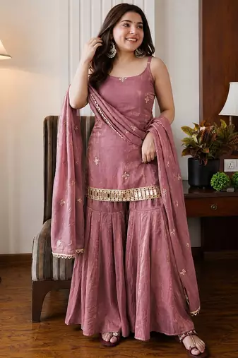 Peach color fendy silk fabric designer embroidery work fancy graceful partywear suit
