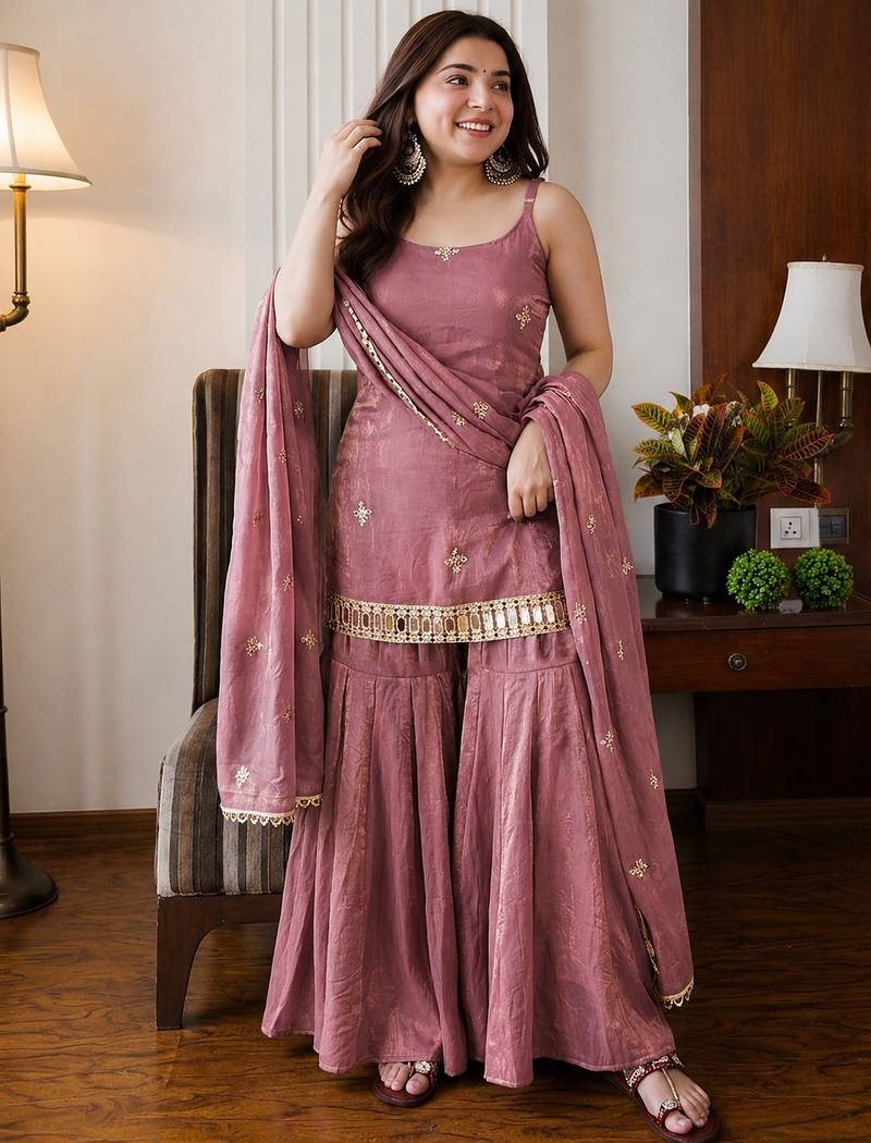 Peach fendy silk embroidery work fancy graceful partywear suit