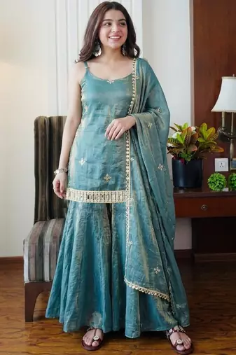 Rama color fendy silk fabric designer embroidery work fancy graceful partywear suit