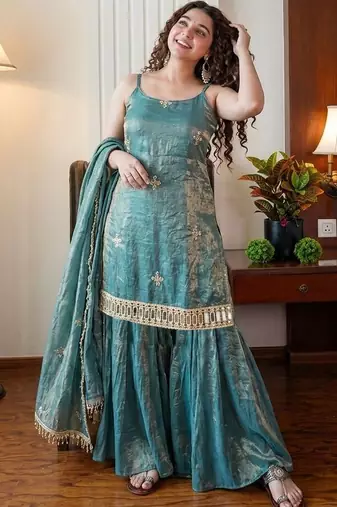 Rama color fendy silk fabric designer embroidery work fancy graceful partywear suit