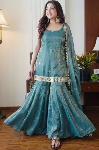 Rama color fendy silk fabric designer embroidery work fancy graceful partywear suit