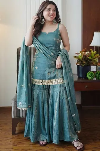 Rama color fendy silk fabric designer embroidery work fancy graceful partywear suit
