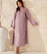 Lavender french crepe embroidery work fancy graceful partywear suit