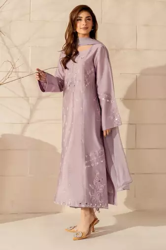 Lavender french crepe embroidery work fancy graceful partywear suit