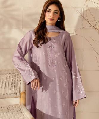 Lavender french crepe embroidery work fancy graceful partywear suit 3