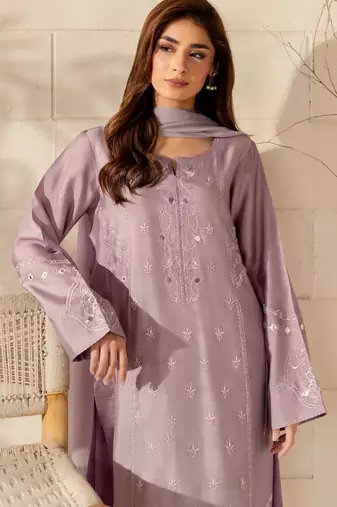 Lavender french crepe embroidery work fancy graceful partywear suit