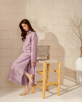 Lavender french crepe embroidery work fancy graceful partywear suit 5