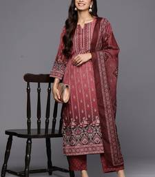 Maroon cotton printed fancy graceful partywear suit