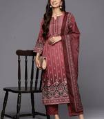 Maroon cotton printed fancy graceful partywear suit