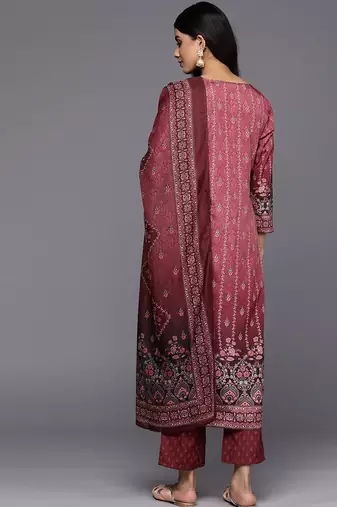 Maroon color cotton fabric printed fancy graceful partywear suit