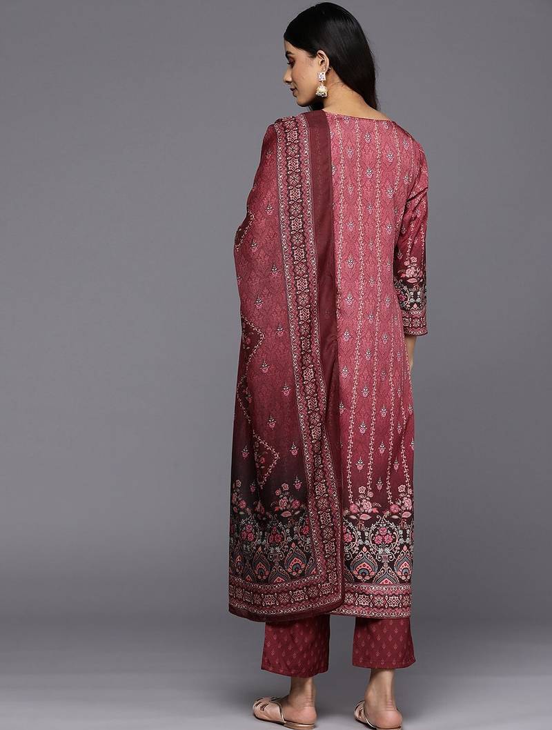 Maroon cotton printed fancy graceful partywear suit