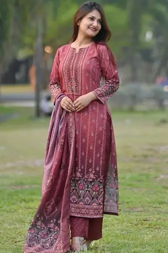 Maroon color cotton fabric printed fancy graceful partywear suit