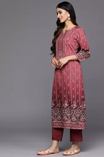 Maroon color cotton fabric printed fancy graceful partywear suit