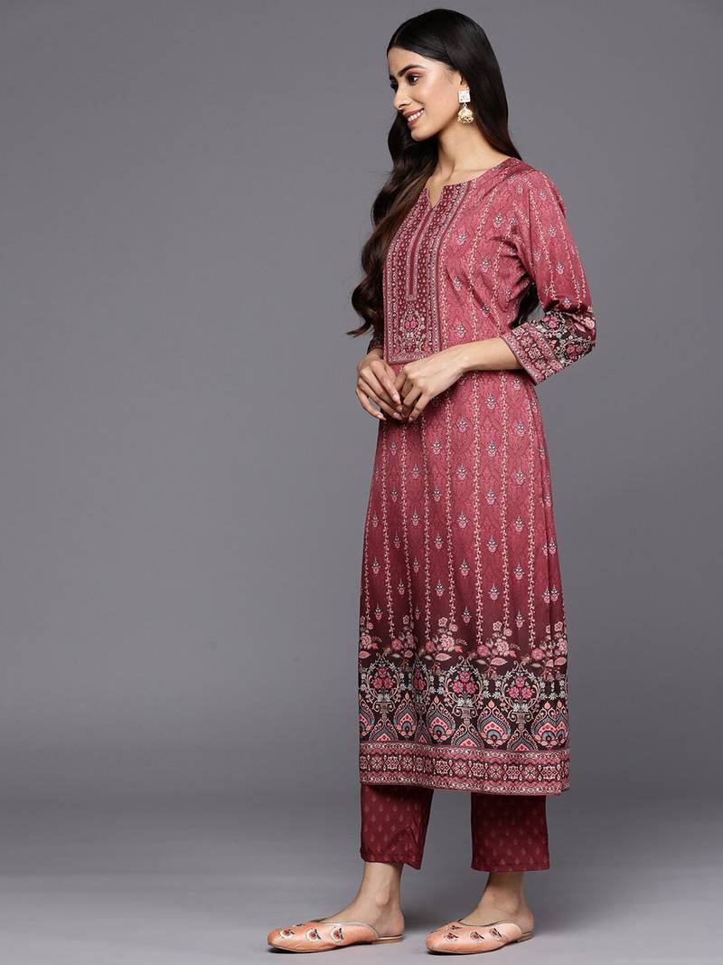 Maroon cotton printed fancy graceful partywear suit
