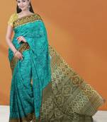 Turquoise blue & deep teal sambalpuri cotton saree with running blouse