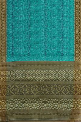 Turquoise blue & deep teal sambalpuri cotton saree with running blouse 5