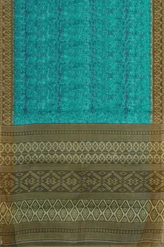 Turquoise blue & deep teal sambalpuri cotton saree with running blouse