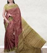 Terracotta brown & burnished copper sambalpuri cotton saree with running blouse
