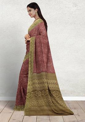 Terracotta brown & burnished copper sambalpuri cotton saree with running blouse 2
