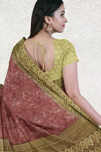 Terracotta brown & burnished copper sambalpuri cotton saree with running blouse