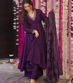 Wine color pv chanderi fabric designer embroidery work fancy graceful partywear suit