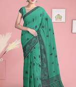 Sea green & charcoal black banarasi semi dupion saree with running blouse