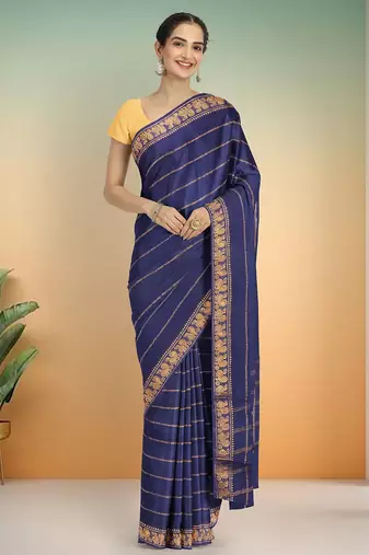 Matte navy blue & antique gold madurai sungudi saree with running blouse
