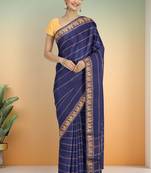 Matte navy blue & antique gold madurai sungudi saree with running blouse